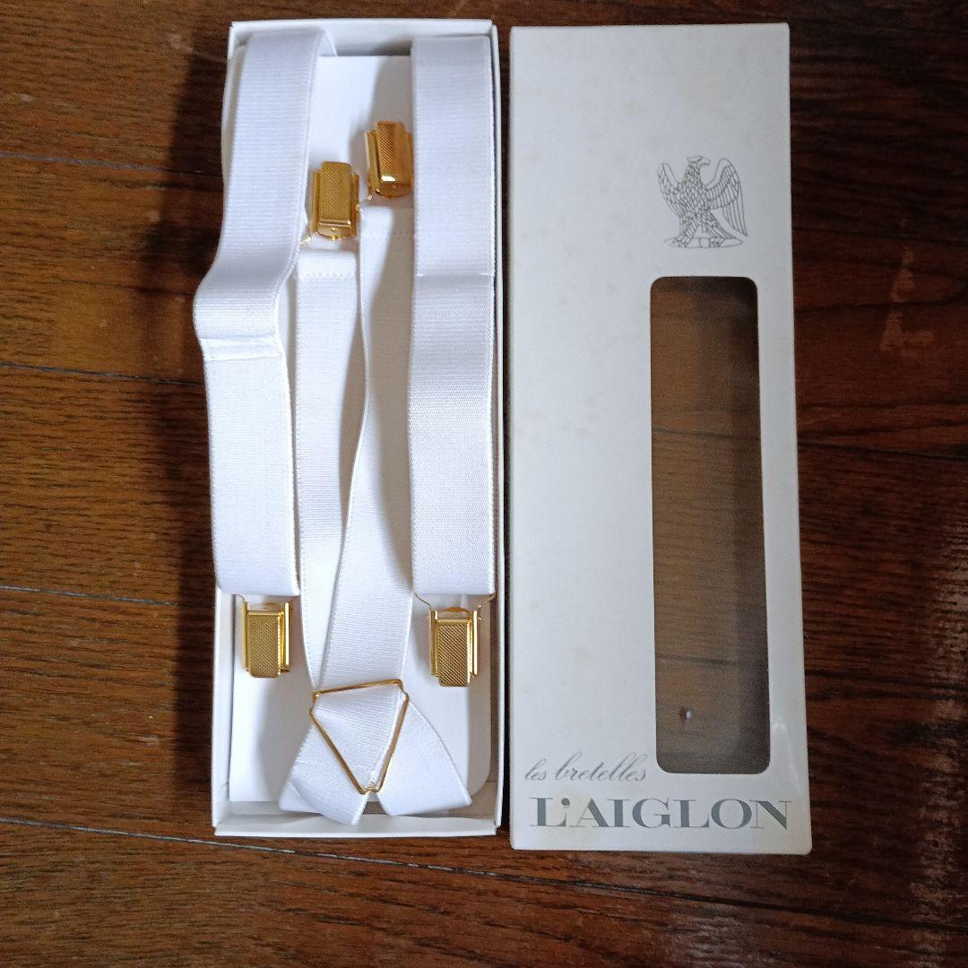 L'Aiglon White Suspenders for Weddings - White Belt