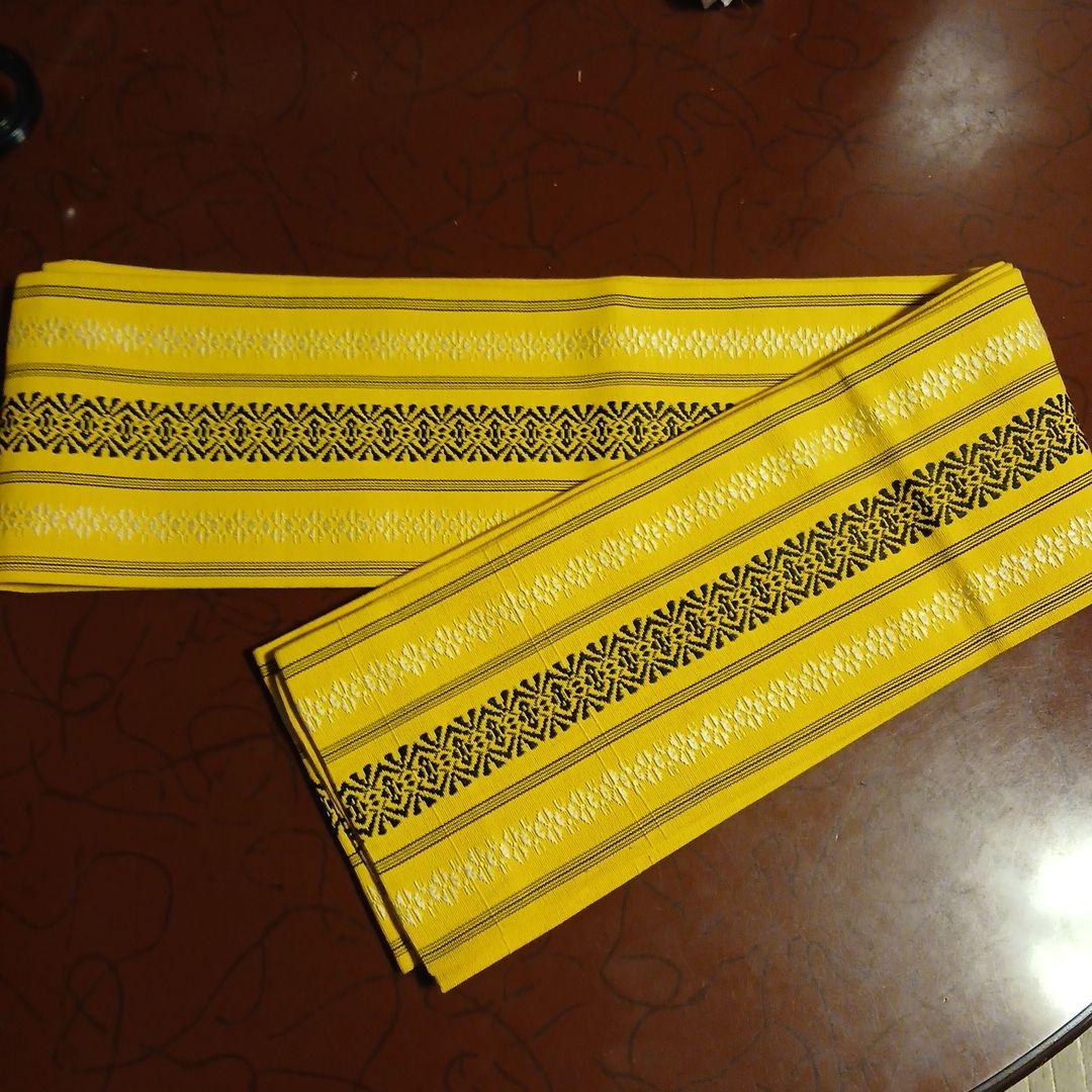 Yellow half-width obi with black pattern