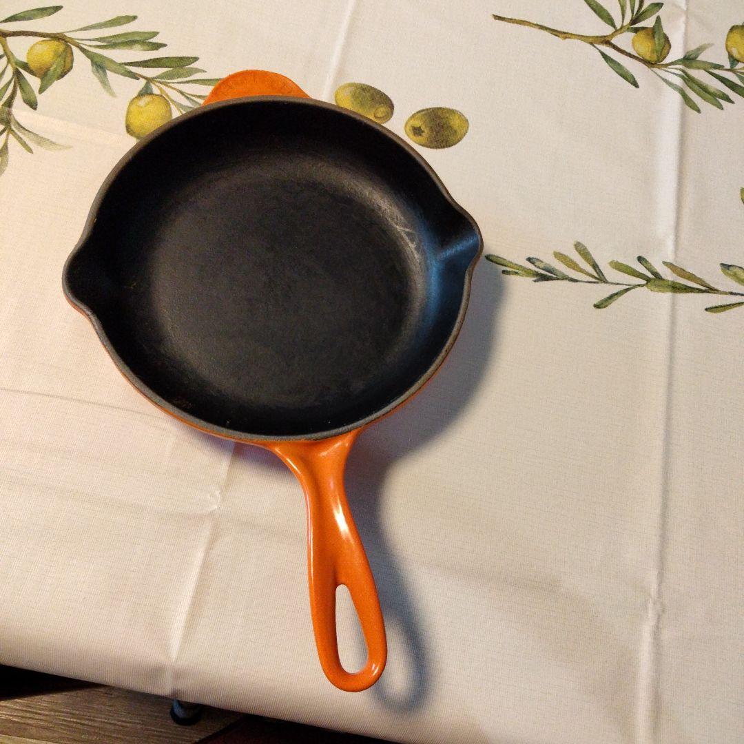 Le Creuset Orange Cast Iron Skillet with Handle