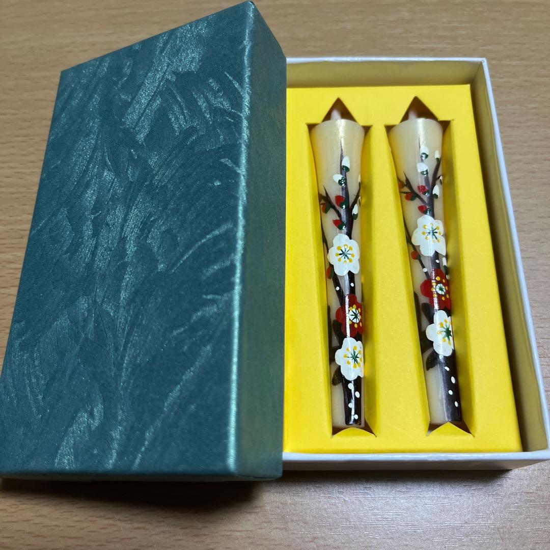 Painted Candle Set of 2 ? Plum Blossoms