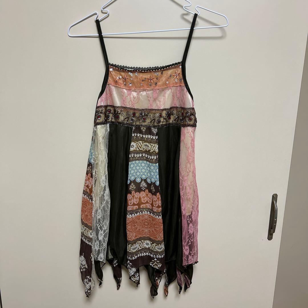 Multi-color lace camisole with fringe