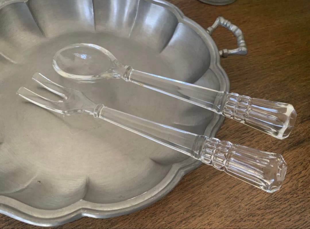 France Flea Market Clear Glass Salad Tongs Set of 2 Cutlery