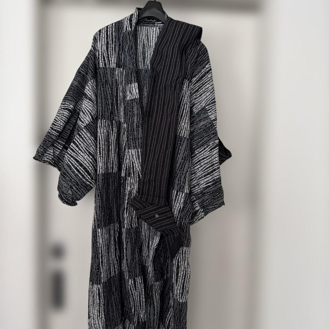 Men's Black and White Stripe Kimono
