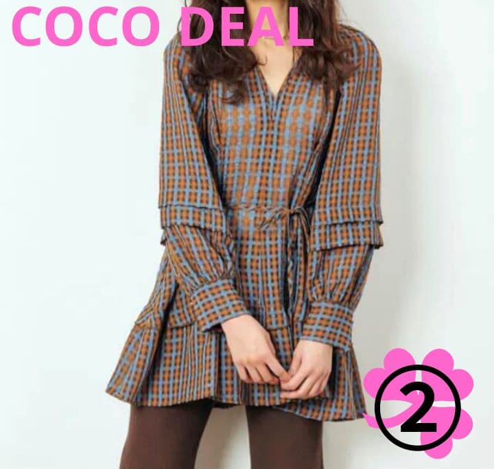 COCO DEAL ★ Sheerサッカー Check Shirt Tunic Flare Frill ②