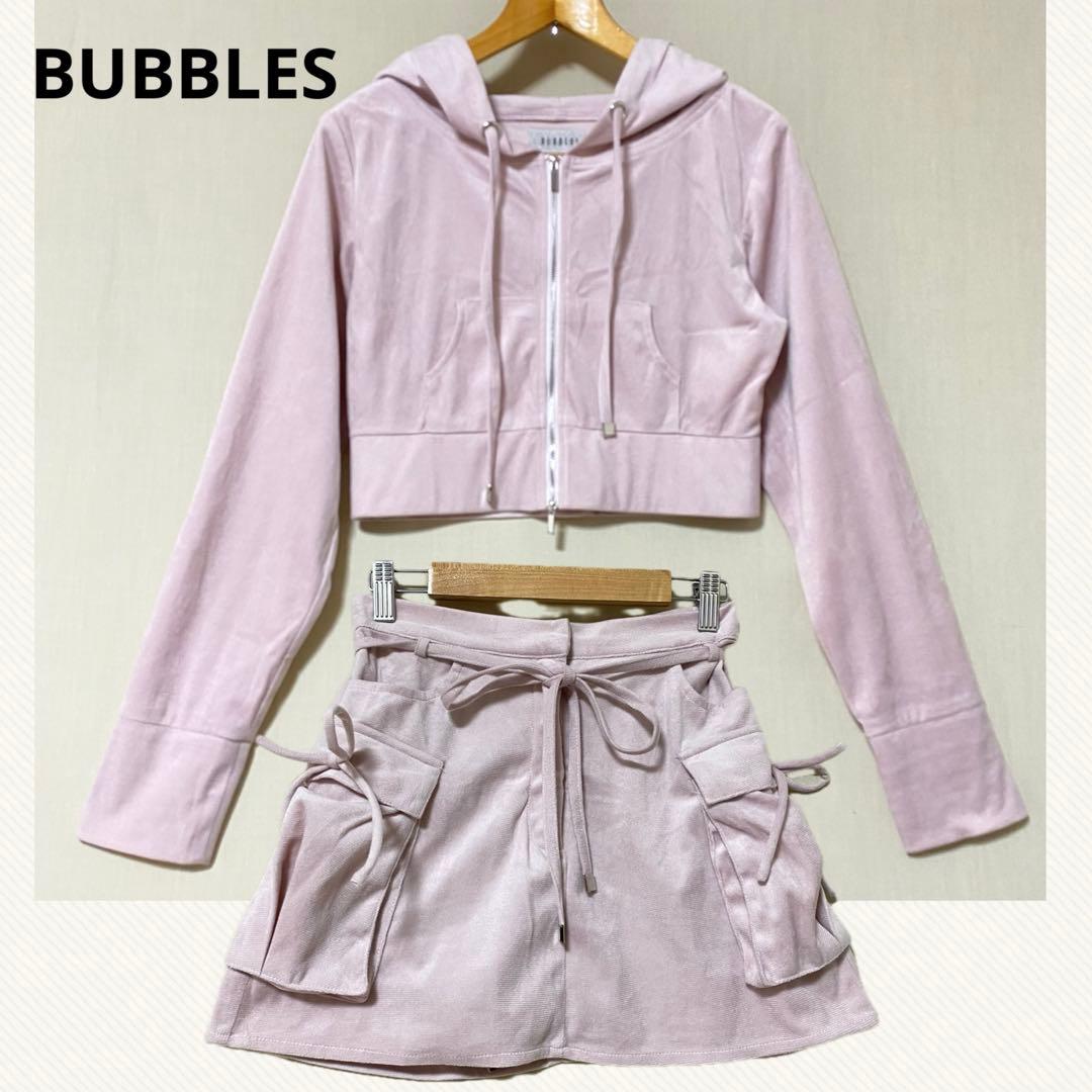BUBBLES Velvet Hoodie Setup Pink S