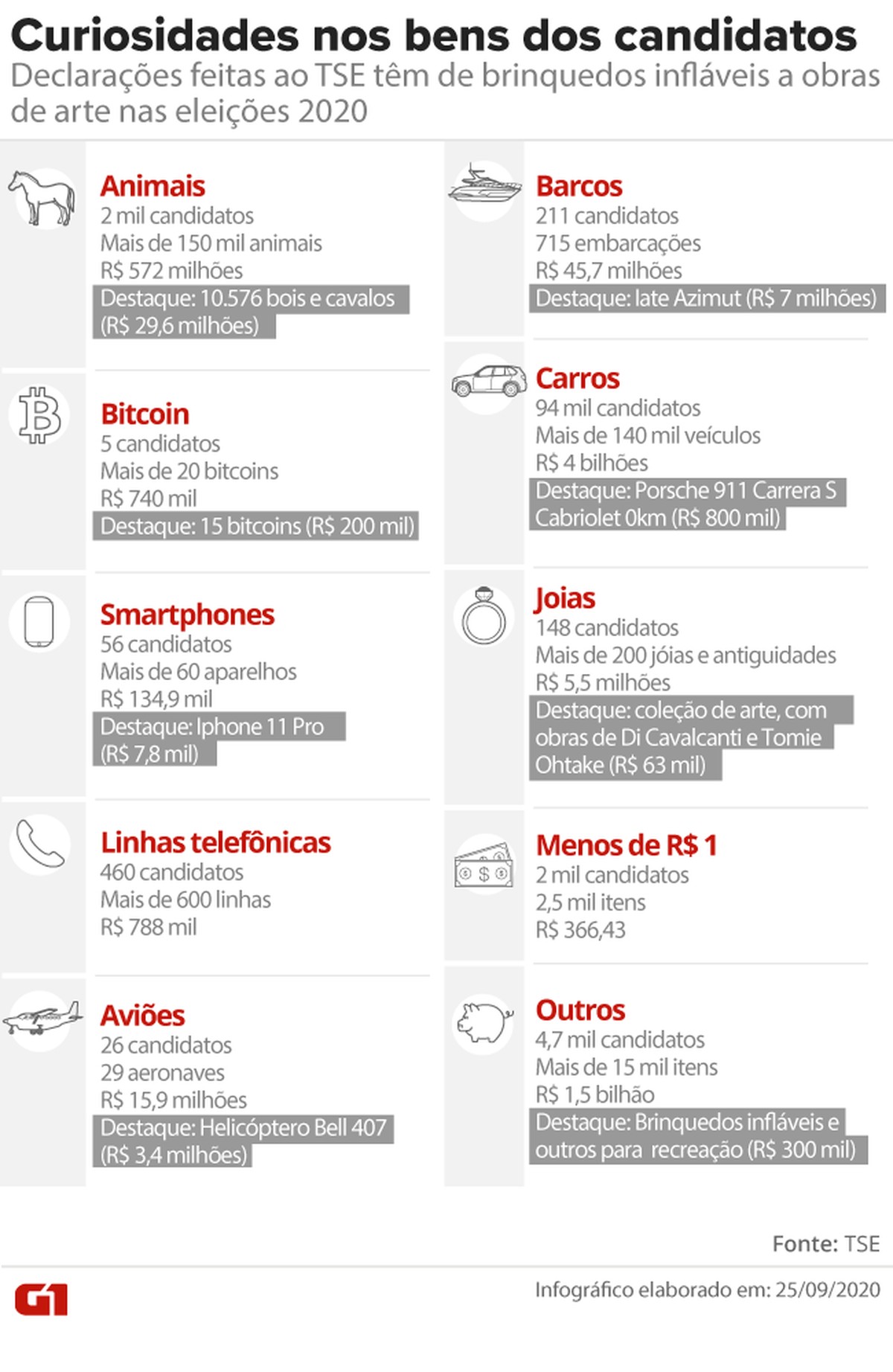 De brinquedos infláveis a canoa, de cabras a botijões de gás: veja bens dos candidatos nestas eleições
