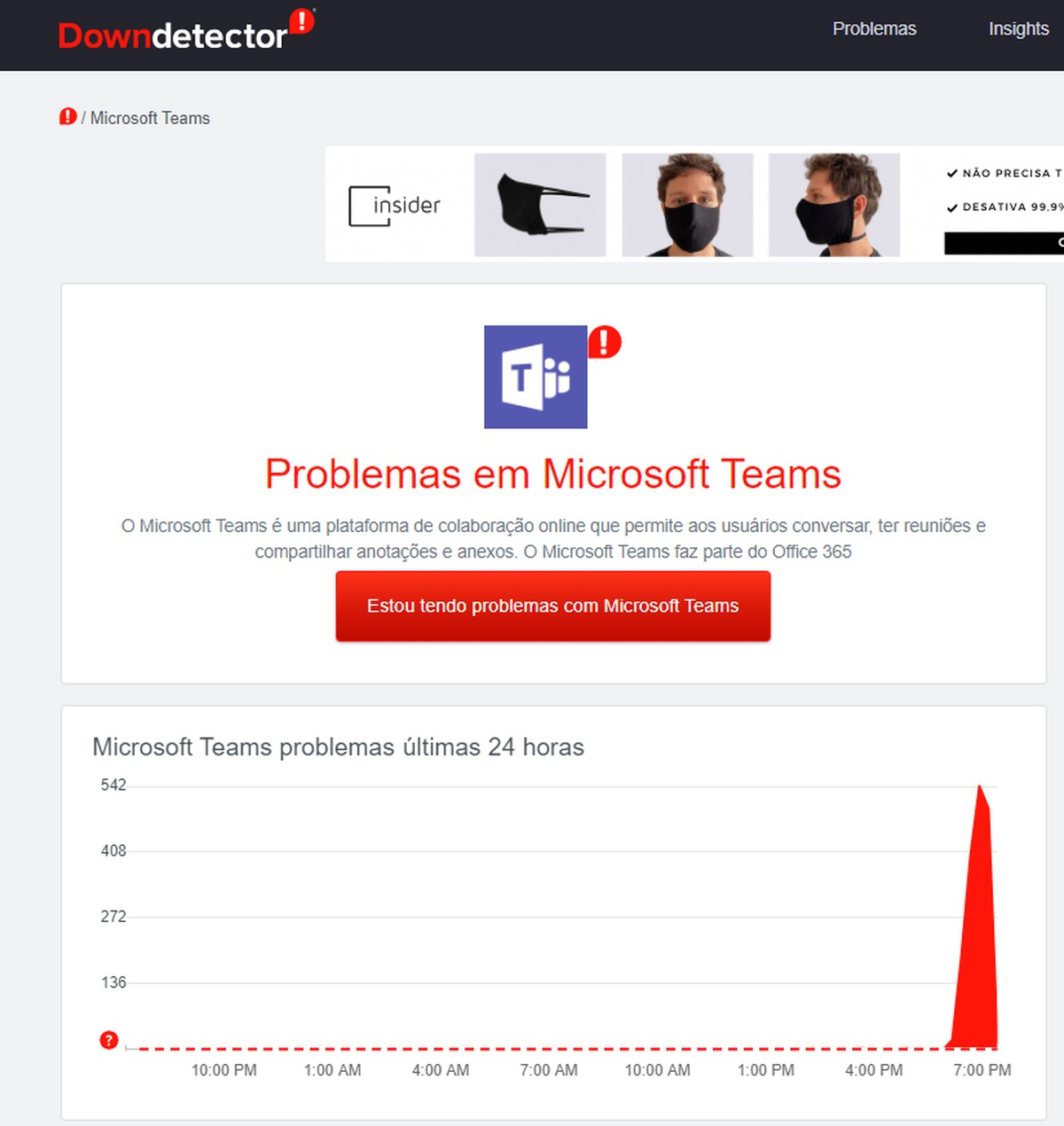 Usuários relatam falha no Microsoft Teams e no Outlook